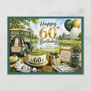 Golf 60. Geburtstag mit Golfwagen auf Grün Postkarte