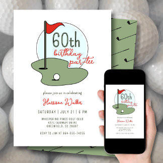 Golf 60th Birthday Party Hand Drawn Modern Green Einladung