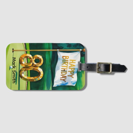 Golf 80. Geburtstag auf Grün Gepäckanhänger (Vorderseite (Horizontal))