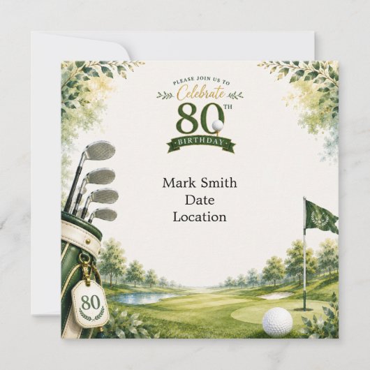 Golf 80. Geburtstag  Einladung (Vorderseite)