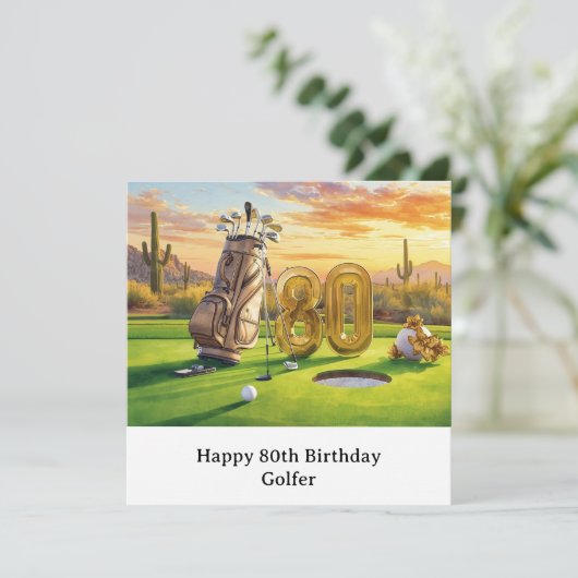 Golf 80. Geburtstag mit Golfball für Golfer Karte (Stehend Vorderseite)