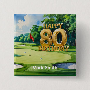 Golf 80. Geburtstag mit Golfwagen auf Grün Button