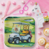 Golf 80. Geburtstag mit Golfwagen auf Grün Pappteller (Party)