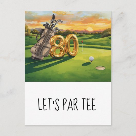 Golf 80th Birthday Party Let's par tee Postkarte (Vorderseite)