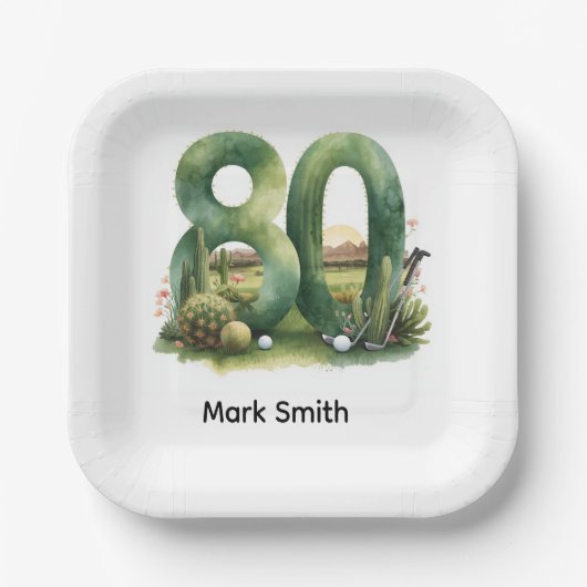 Golf 80th Birthday with golf ball  Arizona golfer Pappteller (Vorderseite)