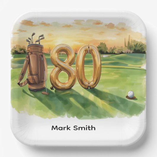 Golf 80th Birthday with golf ball  Arizona golfer Pappteller (Vorderseite)