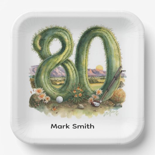 Golf 80th Birthday with golf ball  Arizona golfer Pappteller (Vorderseite)