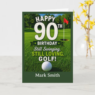 Golf 90. Geburtstagskarte für Golfer auf dem Grün Karte