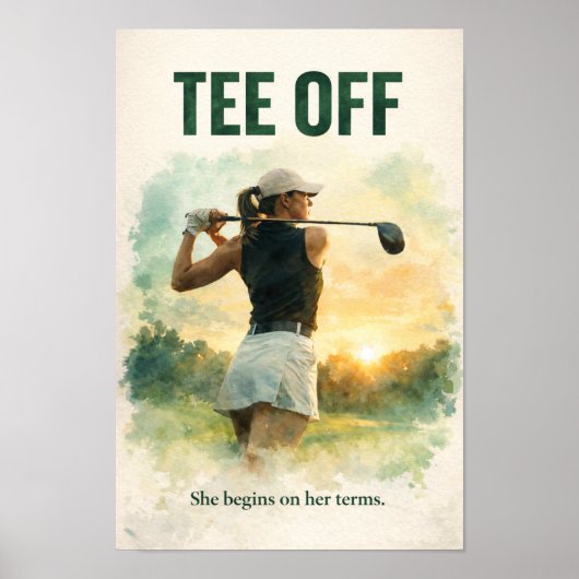 Golf Abschlag mit Golferin Poster (Vorne)