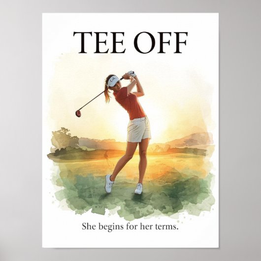 Golf Abschlag mit Golferin Poster (Vorne)