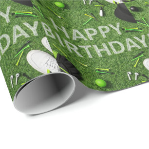 Golf Alles Gute zum Geburtstag mit Golfsachen auf Geschenkpapier
