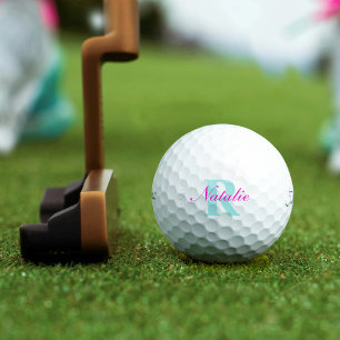 Golf aqua blue pink monogram name initial golfball