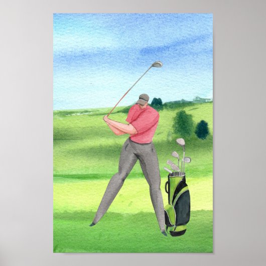 Golf Aquarellgolfer Golf auf Grün Poster (Vorne)