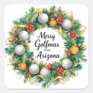 Golf Arizona Weihnachtsgruß mit Golfkranz Quadratischer Aufkleber