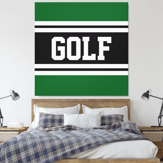 GOLF Athletic Fun Green Schwarz-weiß Racing Streif Leinwanddruck (Insitu (Schlafzimmer))