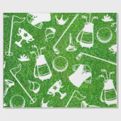 Golf-Ausrüstung auf grünem Gras Hintergrund Geschenkpapier (Flach)