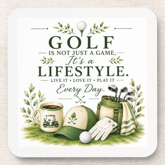 Golf-Ausrüstung mit Text auf Grün Getränkeuntersetzer (Vorderseite)