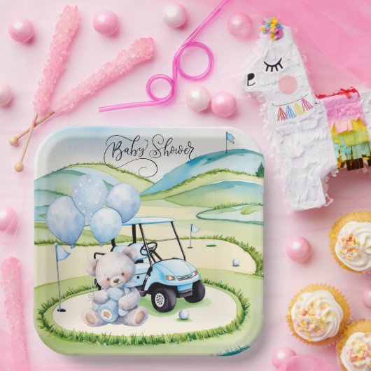 Golf Baby Boy Blue Themed Pappteller (Party)