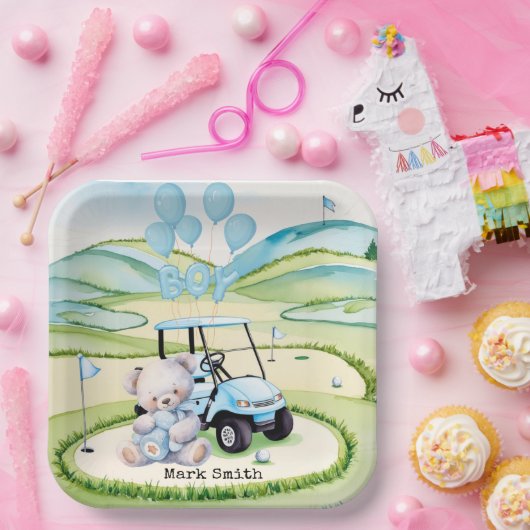 Golf Baby Boy Blue Themed Pappteller (Party)