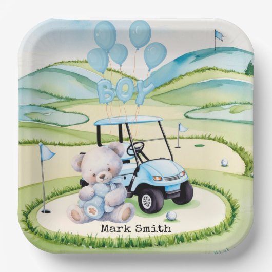 Golf Baby Boy Blue Themed Pappteller (Vorderseite)