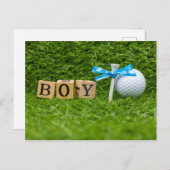 Golf Baby Duschboy mit blauem Band auf grün Postkarte (Vorne/Hinten)