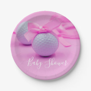 Golf Baby Dusche Baby Mädchen mit rosa Band Pappteller