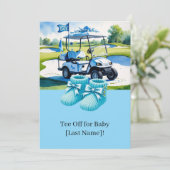 Golf Baby Dusche für Jungen mit Golfwagen auf Grün Einladung (Stehend Vorderseite)