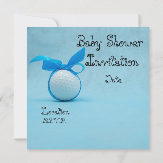 Golf Baby Dusche mit blauem Band auf blau (Vorderseite)