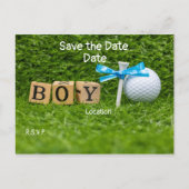 Golf Baby Duschjunge mit blauem Band auf grünen Po Postkarte (Vorderseite)