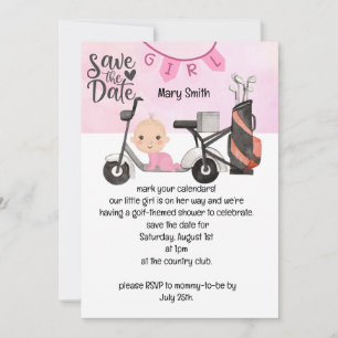 Golf Baby Girl Babydusche auf Rosa Save the Date Einladung