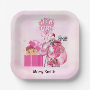 Golf Baby Girl Babydusche in rosa Thema Pappteller