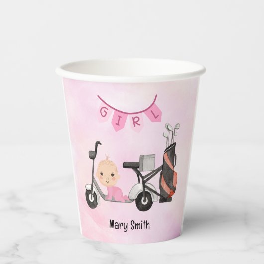 Golf Baby Girl for Baby Dusche auf rosa Pappbecher (Vorderseite)