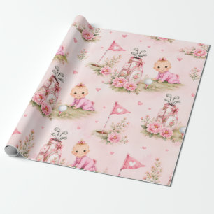 Golf Baby Girl für Baby Shower auf Rosa Geschenkpapier