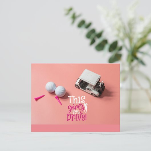 Golf-Baby-Girl got auf rosa Unterlage fahren Einladung (Stehend Vorderseite)