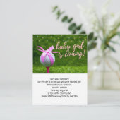 Golf Baby Girl kommt mit Ball rosa Band inv Einladung (Stehend Vorderseite)