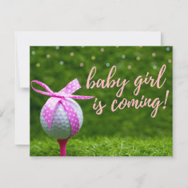 Golf Baby Girl kommt mit Ball rosa Band inv Einladung