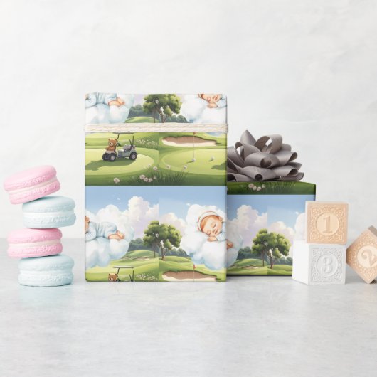Golf-Baby-Junge auf Golfplatz Geschenkpapier (Babyparty)