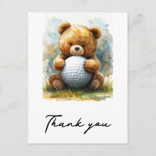 Golf-Baby-Junge-Teddybär hält Golfball Postkarte