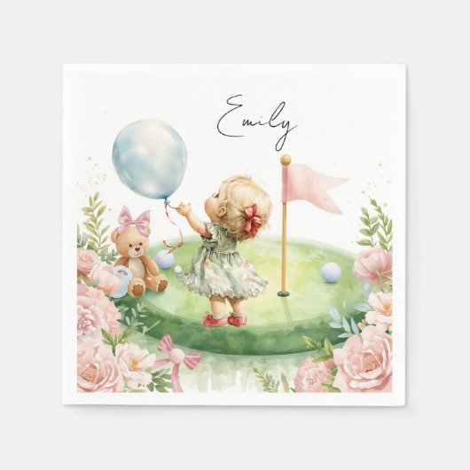 Golf Baby Mädchen auf Putting Grünfläche Serviette (Vorderseite)