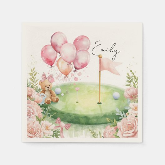 Golf Baby Mädchen auf Putting Grünfläche Serviette (Vorderseite)