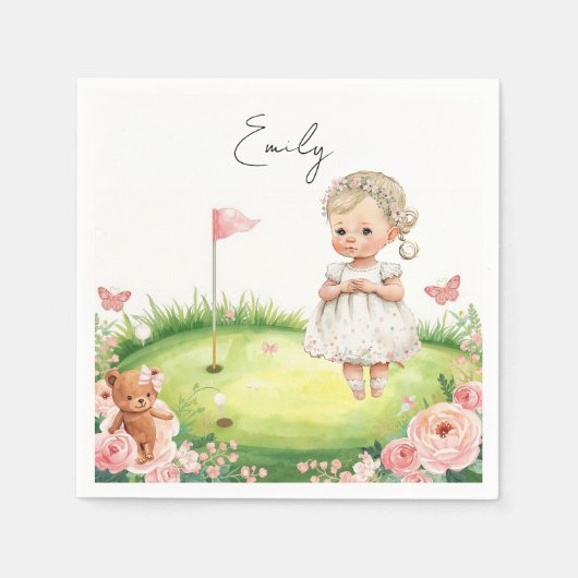 Golf Baby Mädchen auf Putting Grünfläche Serviette (Vorderseite)