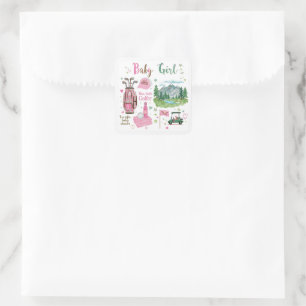 Golf Baby Mädchen Golfer  Quadratischer Aufkleber