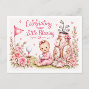Golf-Baby-Mädchen in Rosa-Thema für Golfer Postkarte