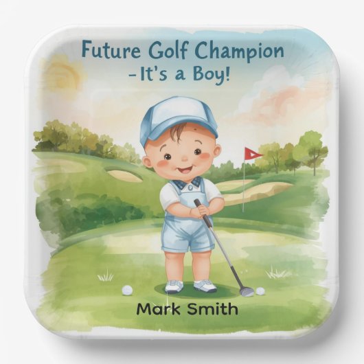 Golf Baby-Party "Es ist ein Junge" Pappteller (Vorderseite)