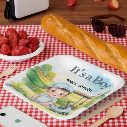 Golf Baby-Party "Es ist ein Junge" Pappteller (Picknick)