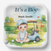Golf Baby-Party "Es ist ein Junge" Pappteller (Vorderseite)