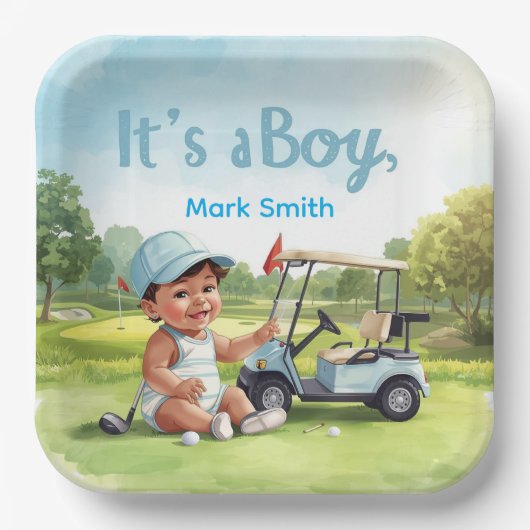 Golf Baby-Party "Es ist ein Junge" Pappteller (Vorderseite)