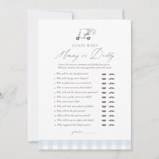 Golf Baby Shower raten, wer Mama oder Papa Einladung (Vorderseite)
