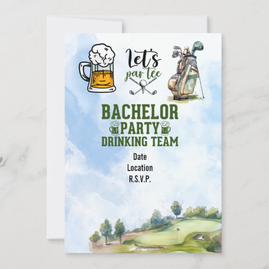 Golf Bachelor Party Einladung rett Datum Golfer (Vorderseite)