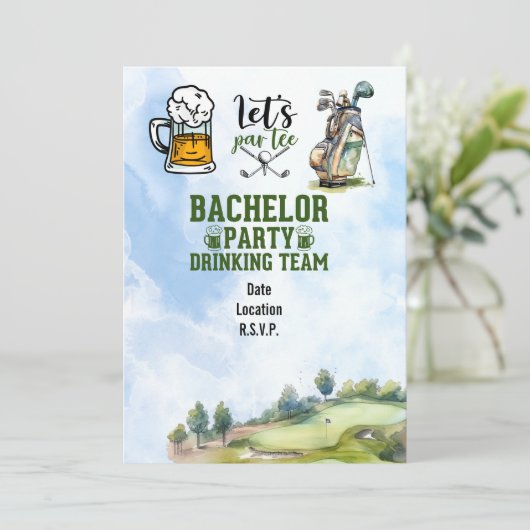 Golf Bachelor Party Einladung rett Datum Golfer (Stehend Vorderseite)